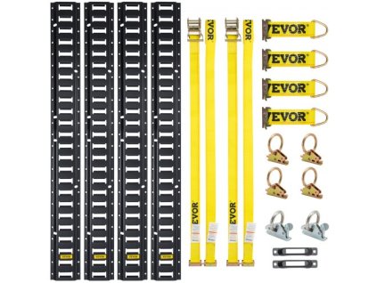Upínacia súprava E rail, 18 ks 5FT E rail, súprava obsahuje 4 oceľové koľajnice a 2 jednoduché drážky a 6 O krúžkov a 4 upínacie popruhy s D-krúžkom a 2 račňové popruhy, príslušenstvo na upevnenie nákladu motocyklov