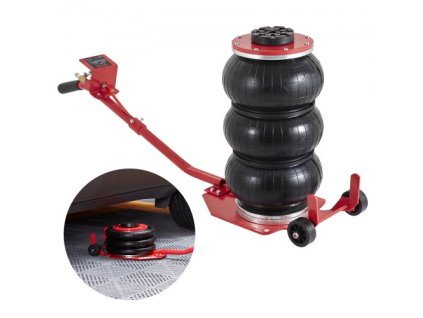 Vzduchový zdvihák , 3 tony/6 600 lb trojitý vzduchový zdvihák, vzduchový zdvihák so šiestimi oceľovými rúrkami, zdvih do 17,7 palca/450 mm, rýchlovýťahový pneumatický zdvihák 3-5 s, s dlhými rukoväťami pre autá, garáže, opravy, ( červená)