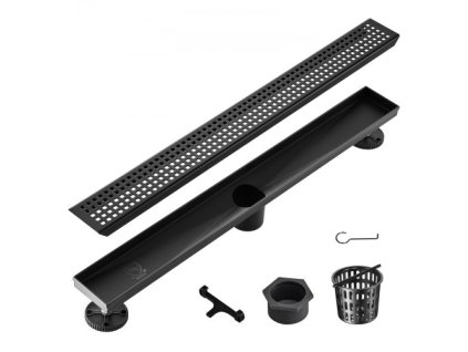 Lineárny sprchový odtok 610 mm so štvorcovou mriežkou, kartáčovaná nehrdzavejúca oceľ 304, obdĺžnikový sprchový odtok, elegantný lineárny odtok so sitkom na vlasy, matná čierna