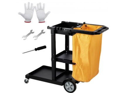 Čistiaci vozík , 3-policový komerčný čistiaci vozík, 200 lb. plastový čistiaci vozík, s 25-galónovým PVC vakom, 47" x 20" x 38,6", žltá + čierna