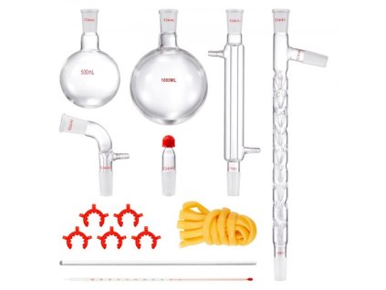 Súprava na destiláciu v laboratóriu, 3,3 boro Súprava na destiláciu v laboratóriu so skleneným riadom s 24, 40 spojmi, 1000 ml súprava zariadení na destiláciu esenciálnych olejov, 14 ks Súprava na destiláciu v laboratóriu so skleneným riadom