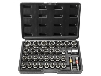 Sada na odstraňovanie skrutiek , 29-dielna sada na odstraňovanie skrutiek a matíc, 6 mm až 10 mm, 13/32" až 3/4", sada nástrčiek z ocele CR-MO s úložným puzdrom, na odstraňovanie poškodených zhrdzavených skrutiek, matíc a skrutiek