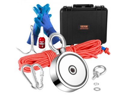 Súprava na rybolov s magnetom, obojstranné rybárske magnety s ťažnou silou 1200 libier, magnet s priemerom 2,95 palca, lano, háčik, rukavice, vodotesné puzdro, poistka závitu, skrutka s okom, na rybolov
