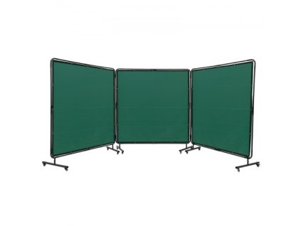 zváracia zástena s rámom, 6' x 6' 3 panelová zváracia zástena, vinylová zváracia zástena s plameňom na 12 otočných kolieskach (6 uzamykateľných), pohyblivá a profesionálna pre dielňu, zelená