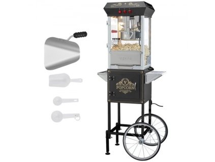 Popcorn Popper Machine s vozíkom Popcorn Maker 850W 8 oz 48 šálok čierna