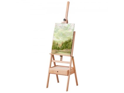 Ateliérový stojan s H-rámom pojme plátna do veľkosti 36" Umelecký stojan z bukového dreva