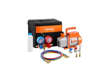 súprava jednostupňovej rotačnej lamelovej vývevy a manometra pre HVAC s objemom 3,5 CFM kompatibilná s chladivami R134a, R22, R12, R502, R502, R410A, R404 a R407C