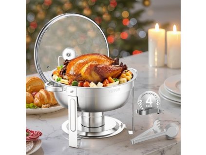 5 Qt 4 Pack Round Friction Pan Buffet Set Full Size Stainless Steel Frying Pan