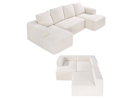 Modulárna sekčná pohovka Cloud Couch v tvare U s ležadlom a vankúšom v béžovej farbe