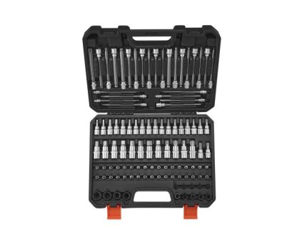 Sada bitov 107 kusov SAE a metrické šesťhrany/Torx/E-Torx/Tamper resistant/extra long
