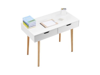 Malý písací stôl so zásuvkou Detský písací stôl do spálne Drevený písací stôl Biely+drevo
