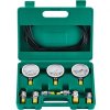 Súprava na testovanie hydraulického tlaku, 250/400/600 barov, 3 manometre 6 skúšobných spojok 3 skúšobné hadice, súprava hydraulických skúšobných manometrov pre rýpadlá s prepravným puzdrom pre stavebné stroje