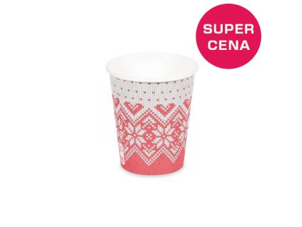 Jednorázové poháre zimný červený motív 280ml (bal. 50 ks)