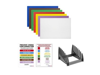 Sada krájacích dosiek Hygiplas LDPE so stojanom (7 kusov)