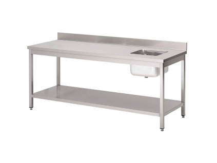 Gastro M nerezový pracovný stôl s drezom vpravo a operadlom 85x160x70cm