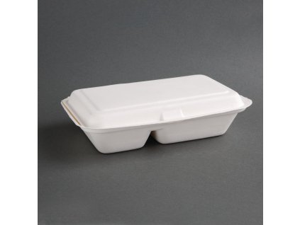 Fiesta Kompostovateľné kompostovateľné bagasové boxy na jedlo s 2 priehradkami (200 kusov)