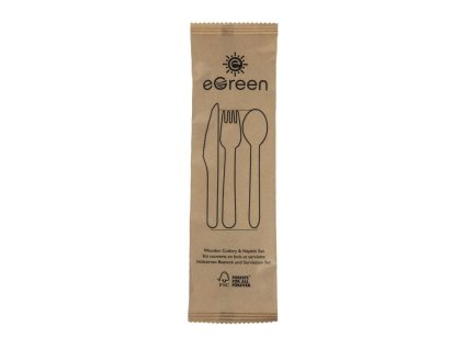 eGreen jednotlivo balená súprava drevených príborov 4 v 1 (250 kusov)
