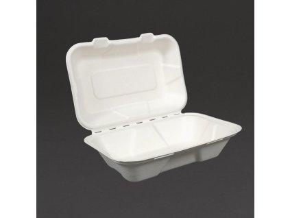 Vegware kompostovateľné bagasové škatule na jedlo so sklopným vekom 22,8 cm (200 kusov)