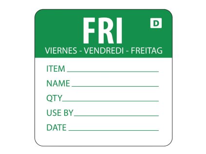 Hygiplas rozpustné etikety s farebným kódom na potraviny Piatok (250 kusov)