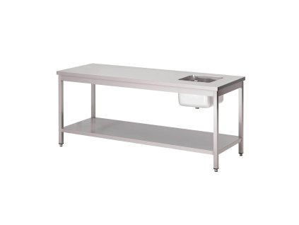 Gastro M nerezový pracovný stôl s drezom na pravej a spodnej polici 85x200x70cm