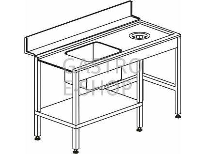Stůl vstupní s dřezem s odpadním otvorem a policí 1500 x 730 x 850 mm
