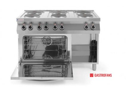 Elektrický vařič Kitchen Line – 6 plotýnek s konvektomatem GN 1/1, Elektrický sporák 6 plotýnkový s konvektomatem