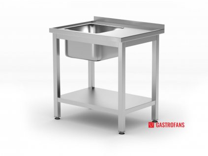 Stůl se dřezem a policí – šrubovatelný, Kitchen Line, 800x600x(H)850mm