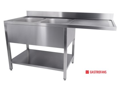 Dřezový stůl se spodní policí a odkapávačem | dva dřezy vlevo - 1600 mm  Combisteel
