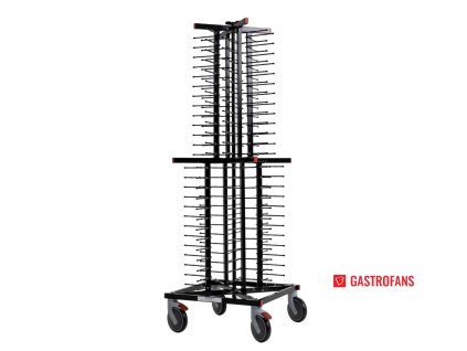 Vozík na talíře vyrobený systémem Jackstack s kapacitou 104 talířů Jackstack