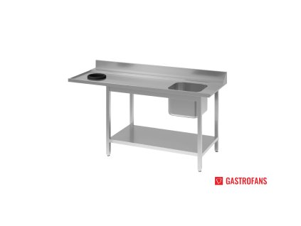 58984 gastro m nerezovy myci stul s drezem na prave strane se zadni obrubou polici a otvorem na odpad 850 1000 590mm