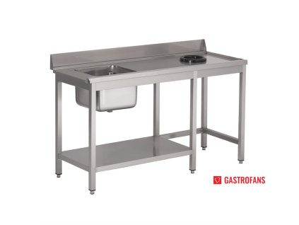 58987 gastro m nerezovy myci stul s drezem na leve strane se zadni obrubou polici a otvorem na odpad 850 1000 590mm
