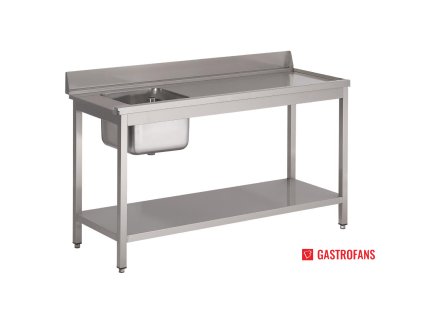 58993 gastro m nerezovy myci stul s drezem na leve strane se zadni obrubou s polici 850 1400 590mm