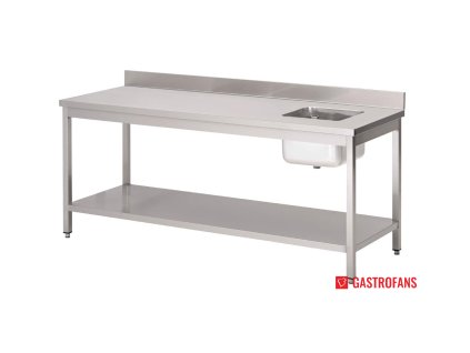 59086 gastro m nerezovy stul s drezem na leve strane a zadni obrubou 850 1400 700mm