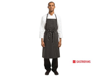 Chef Works kuchařská náprsní zástěra Premium s černými a bílými pruhy Chef Works