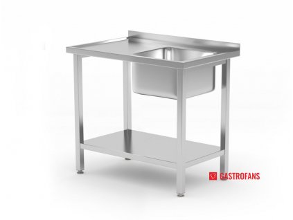 Stôl s jednokomorovým drezom a policou - montovaný, hĺbka 600 mm, HENDI, Budget Line, drez vpravo, 800x600x(H)850mm