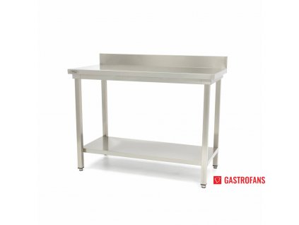 Nerezový stůl se zadní deskou - štelovací nožičky, hloubka 60 cm (Hloubka 60 cm, Výška 85 cm, Šířka 200 cm)