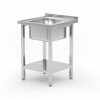 Stôl s jednokomorovým drezom a policou - montovaný, hĺbka 600 mm, HENDI, Budget Line, drez stredový, 600x600x(H)850mm