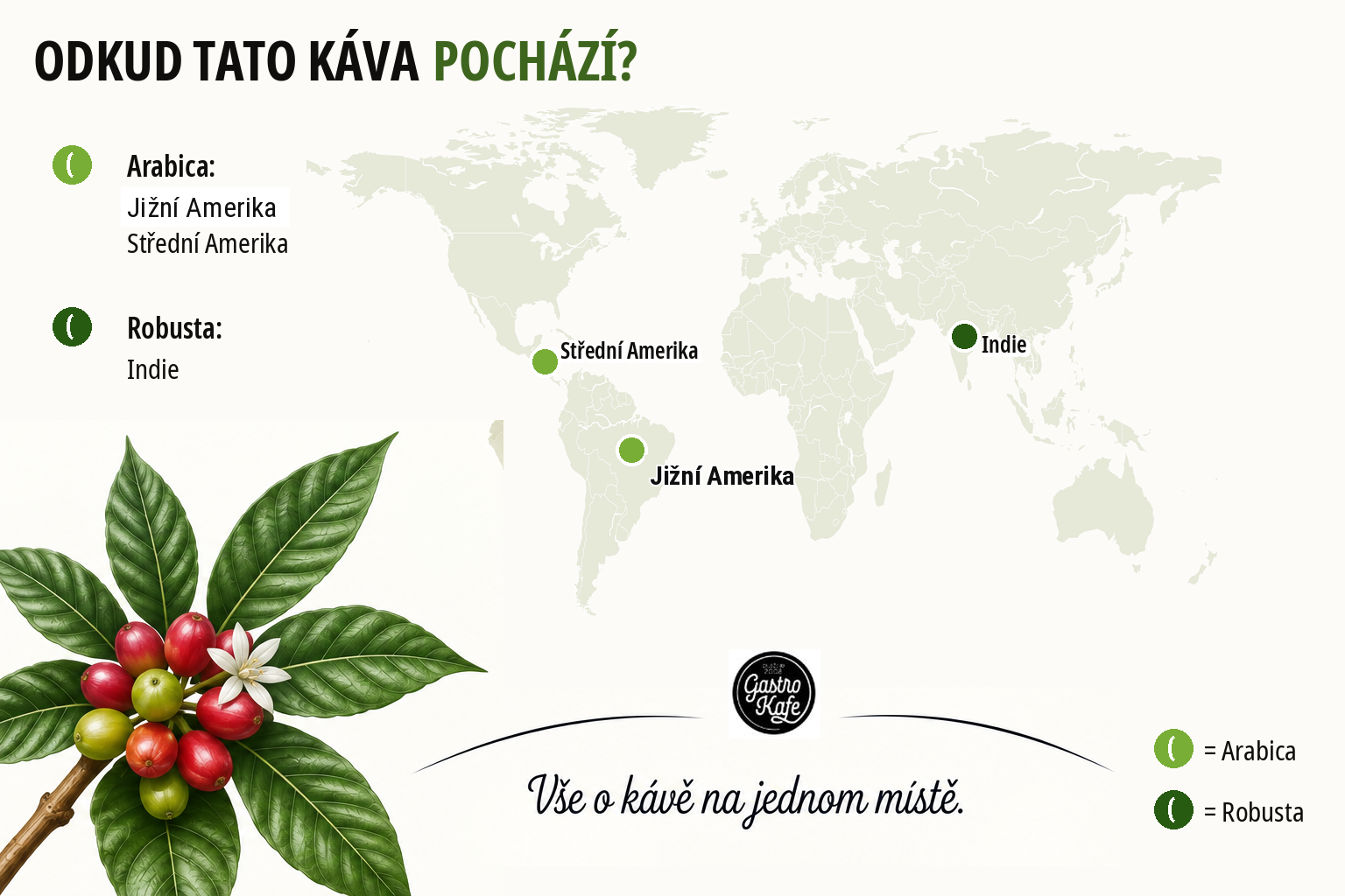 Původ kávy Cellini Gran Aroma – Arabica ze Střední a Jižní Ameriky, Robusta z Indie