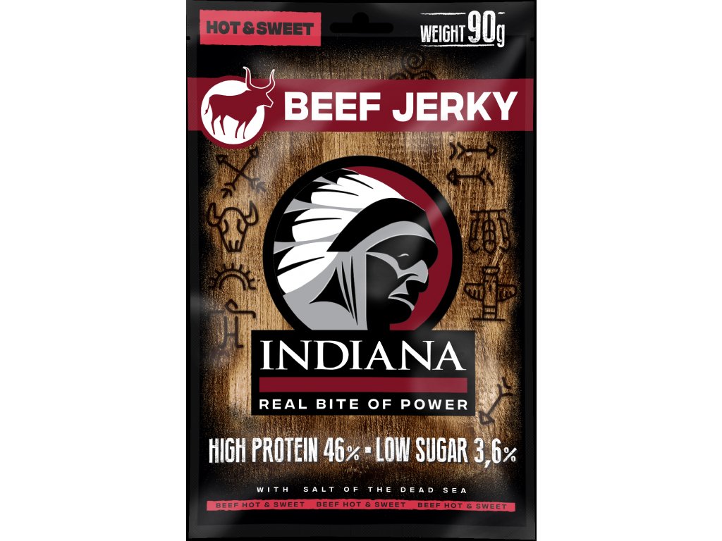 Iindiana Indiana Jerky Beef Hot & Sweet - Hovězí sušené maso s Chilli 90g