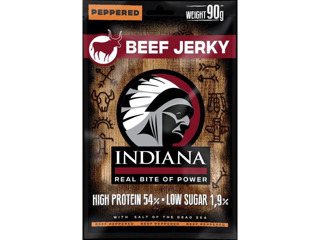 Iindiana Indiana Jerky Beef Peppered - Hovězí sušené maso s Pepřem 90g