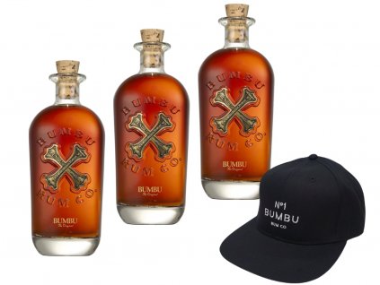 SET 3x Bumbu 15y 40% 0,7 l + originální černá kšiltovka