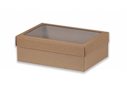 Dárková krabička s průhledem obdélník - hnědá (300x200x100 mm)