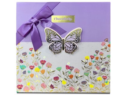 CHOCOLADY Butterfly giftbox fialový - mix pralinek z mléčné čokolády 200g