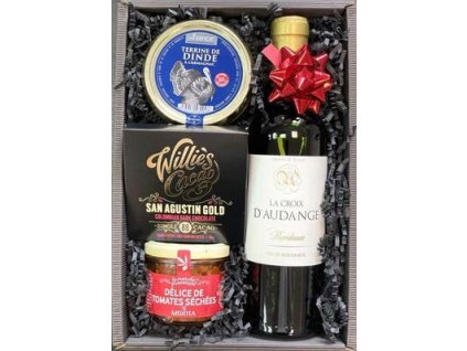 Dárkový koš - Degustační set s červeným vínem minimální trvanlivost do 10/25