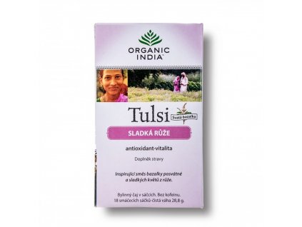 BIO Čaj Tulsi sladká růže - bazalka a květy růže sáčkový 18ks Organic India