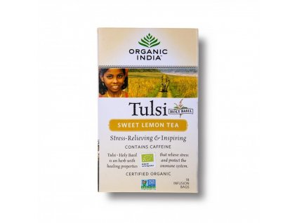 BIO Čaj Tulsi sladký citron - bazalka zelený čaj citrónová tráva a zázvor sáčkový 18ks Organic India
