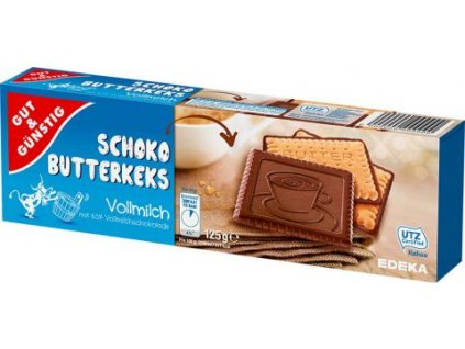 Schoko butterkeks Vollmilch - polomáčené máslové sušenky 125g Edeka