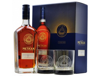 Metaxa 12* v krabičce se 2 skleničkami 0,7 l