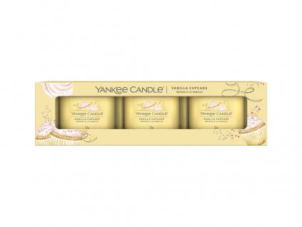 Dárková sada votivních svíček ve skle Yankee Candle Vanilla Cupcake Vanilkový košíček 3x37g