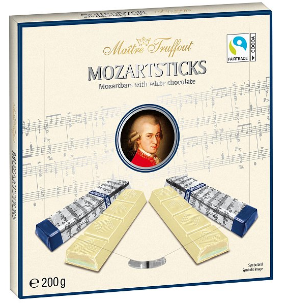 Mozartsticks White Chocolate - Mozartovy tyčinky z bílé čokolády 200g Maitre Truffout
